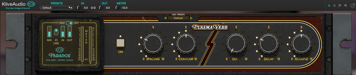 A screenshot of the KliveAudio FX Plugin 'PlasmaVerb' control panel, showing multiple rotary knobs, sliders, and a waveform display on a dark gray and brown interface.
