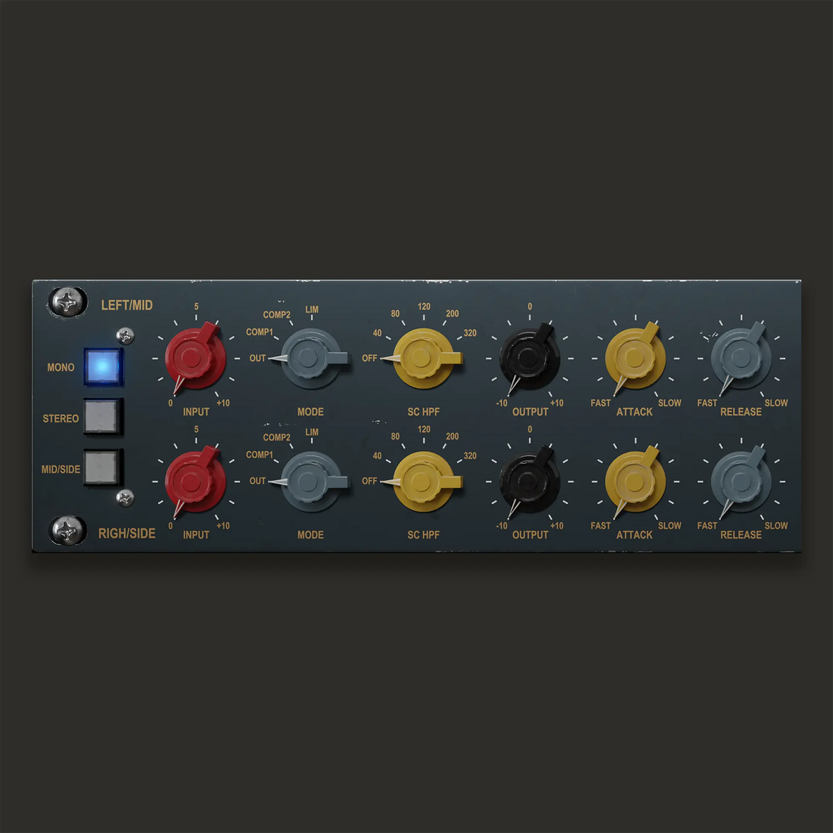 ADC1 sidechain high-pass filter controls, with Off, 40, 80, 120, 200 and 320 Hz positions.