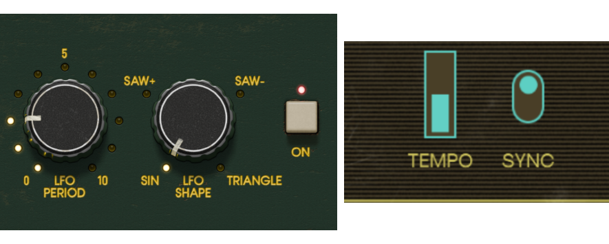 LFO Period/Shape beside genuine ADV Tempo/Sync, separate panels without invented waveform/state