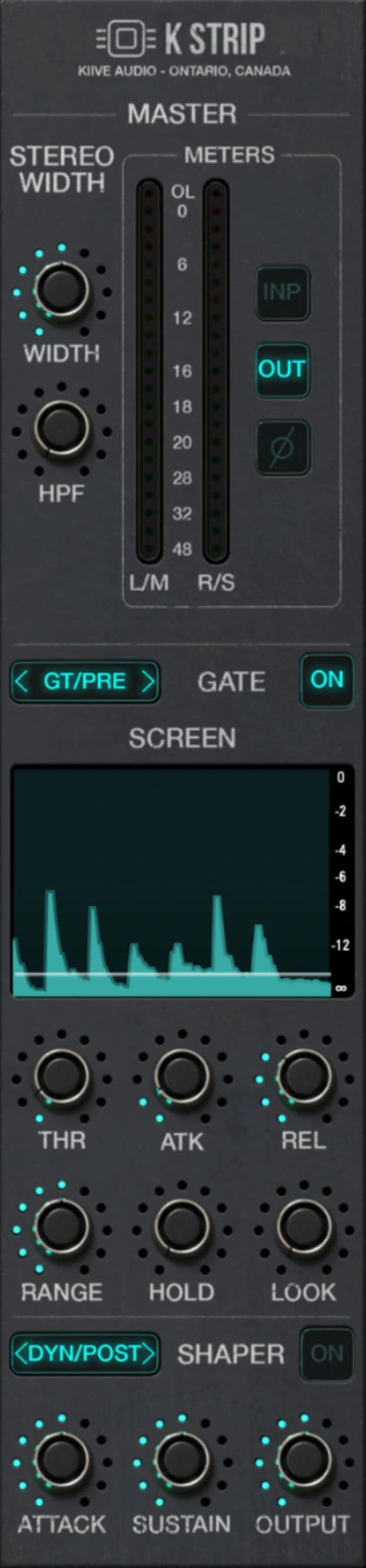 KStrip stereo width, meters, gate and transient shaper controls