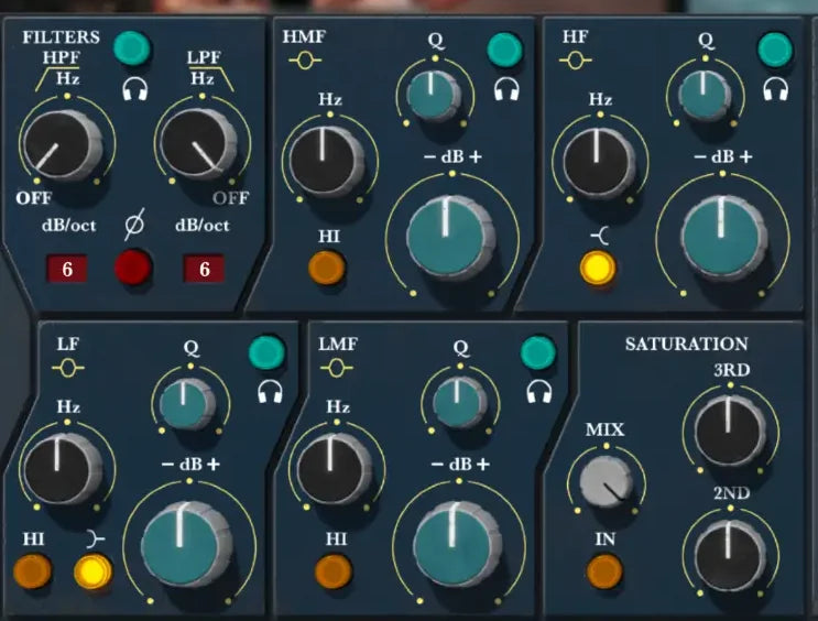M5133 EQ bands with frequency, gain and Q controls