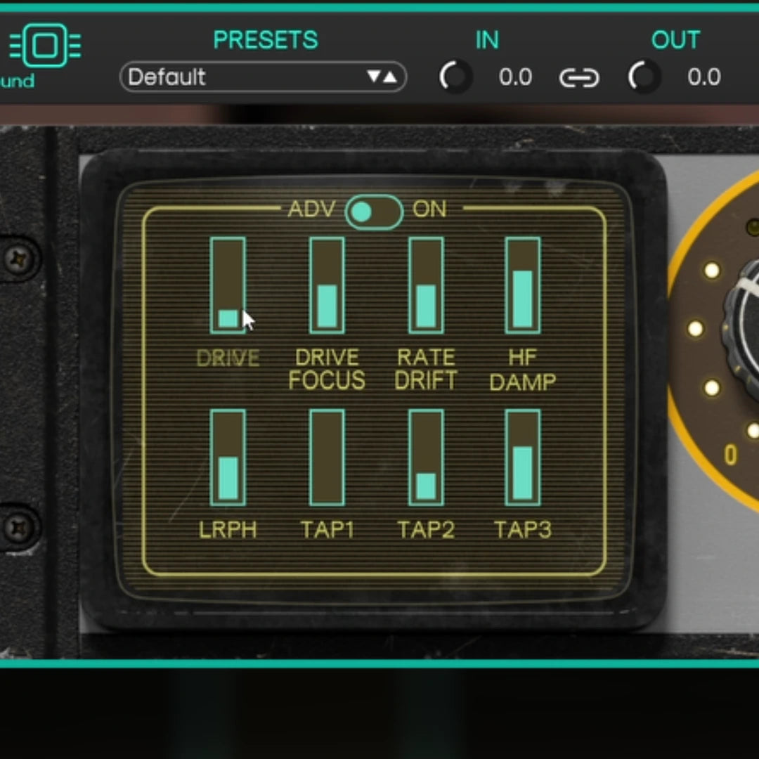 Paradox Chorus complete advanced menu showing Drive, Drive Focus, Rate Drift, HF Damp, LRPH and Tap 1, 2 and 3