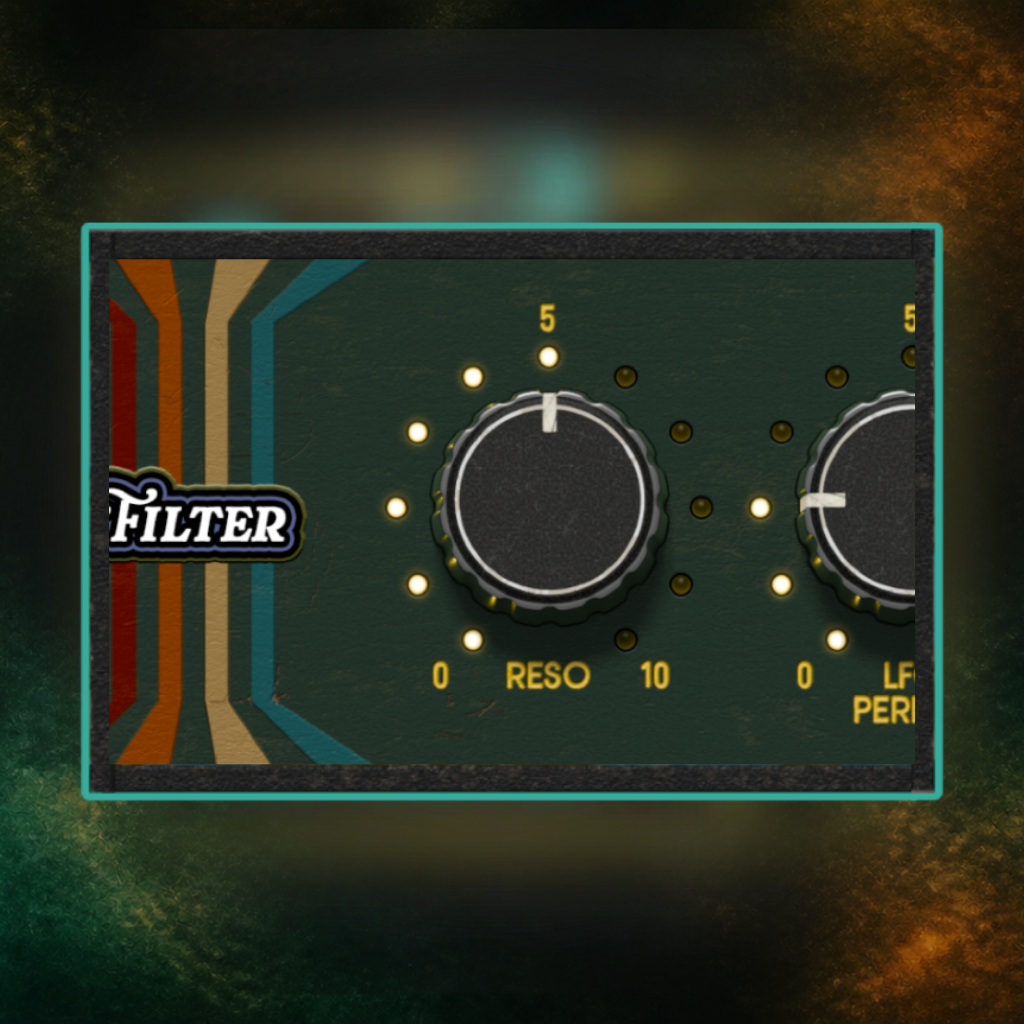 Paradox Audio Stereo Unit analog effects processor in a black metal rack case, featuring a teal and olive green faceplate with five black rotary knobs and a vintage-style control panel on the left.