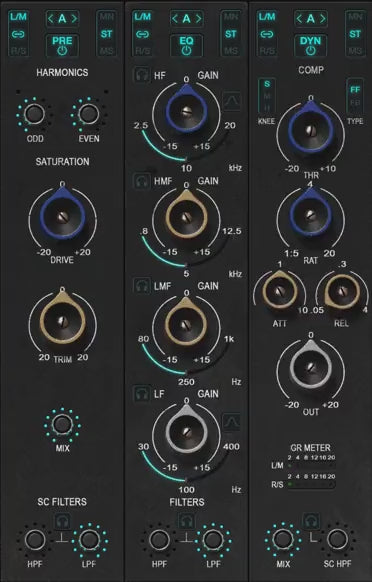 Genuine KStrip recording of preamp, EQ and compressor modules changing order