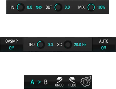 Genuine V-Comp top-bar controls for gain, Mix, THD, sidechain filtering, Auto, oversampling and comparison