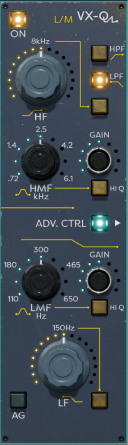 VX-Q low and high shelves or bells, with two proportional-Q mid bands
