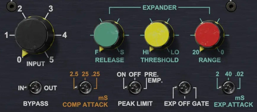 Complexx expander Release, Threshold, Range, Attack and EXP/OFF/GATE controls