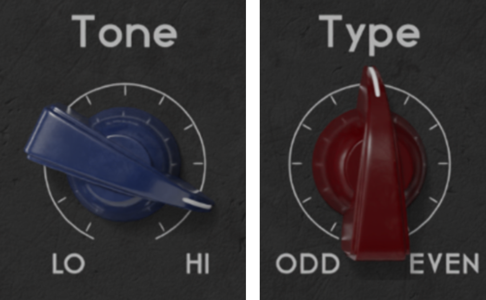Tubetizer Tone and Type controls with their complete scales and labels