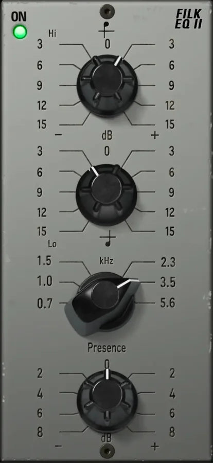 Filkchannel EQ II with high and low bands and its selectable Presence frequency