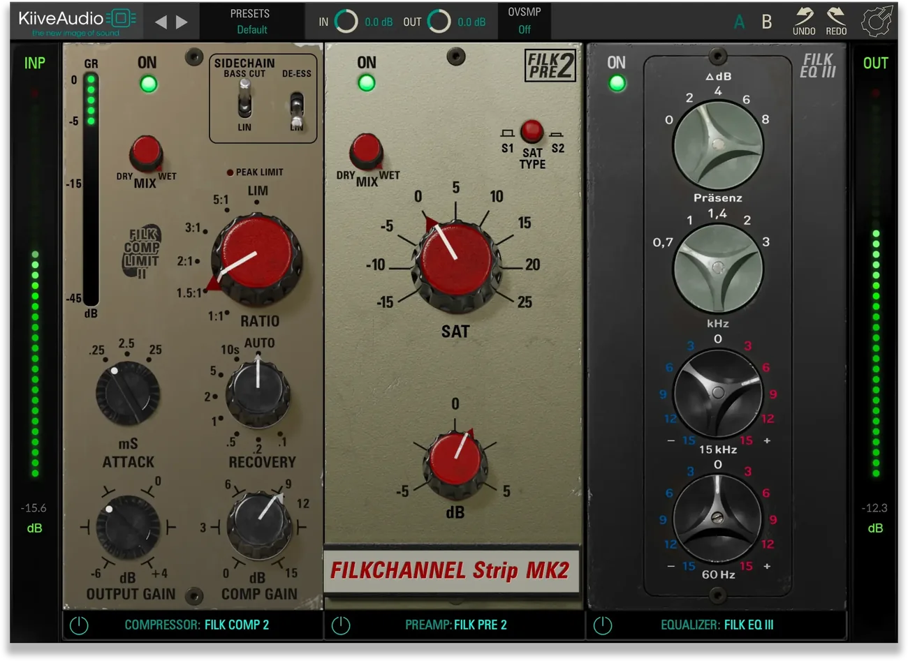 Filkchannel MK2 with Compressor II, Preamp II and EQ III in the complete interface